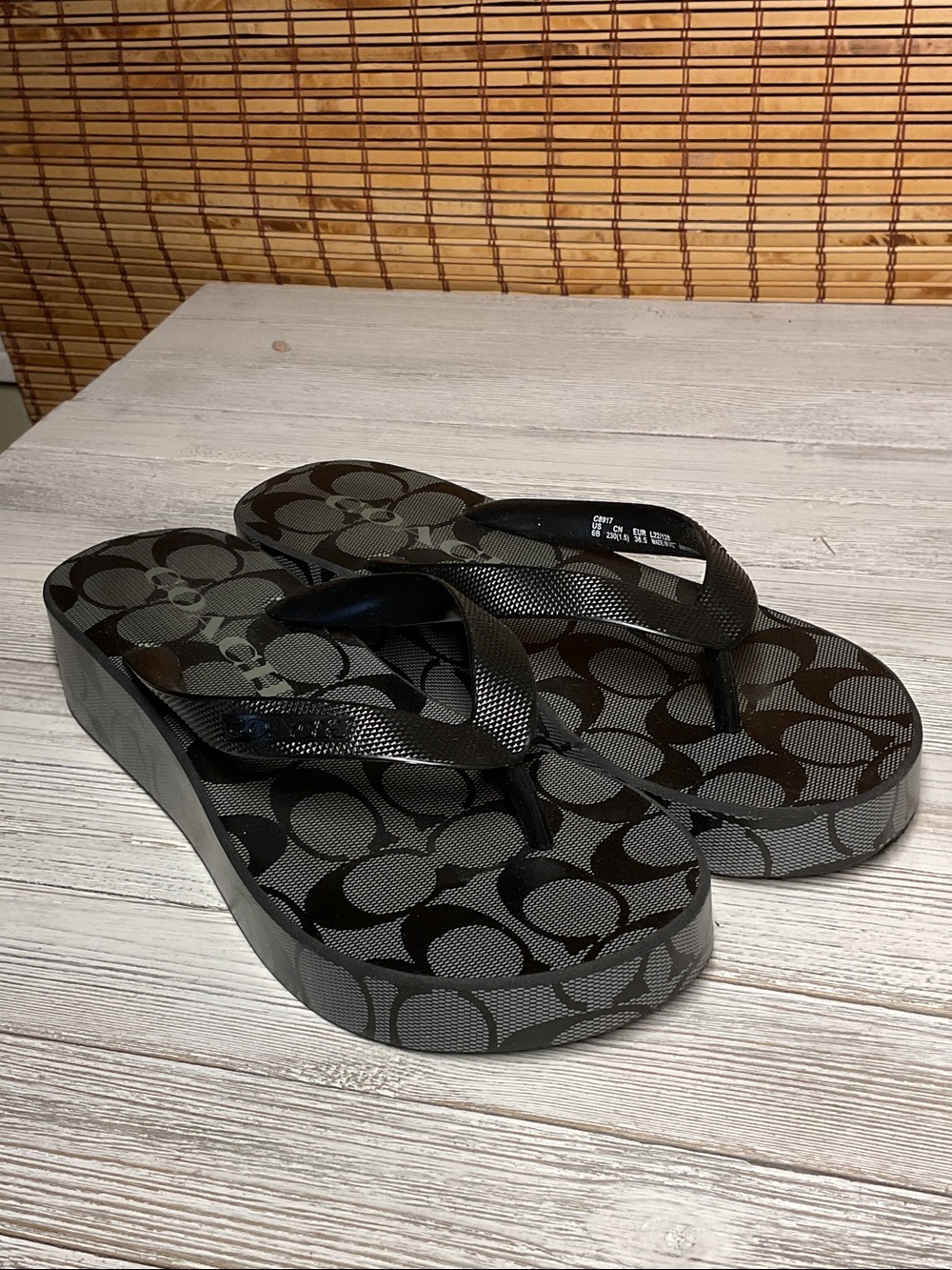 Coach Black & Gray Platform Flip-Flop Sandals